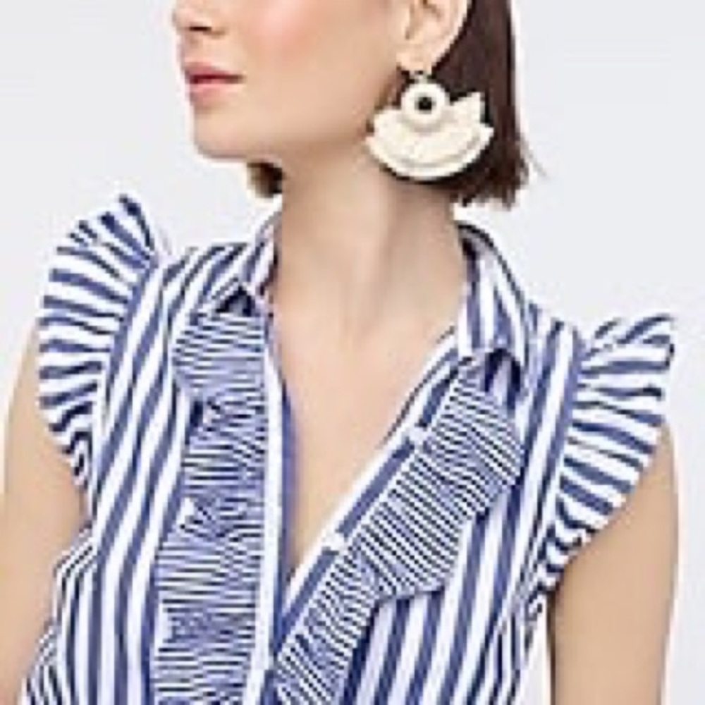 J.Crew stripe ruffle button up blouse AK766 - Picture 2 of 9